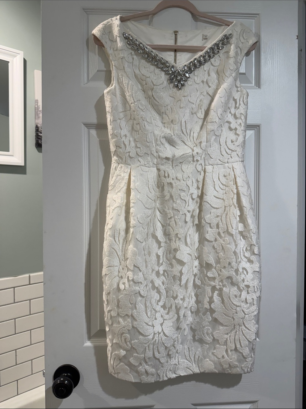 Ted Baker Ivory Lace Midi Dress with Crystal V-Detail